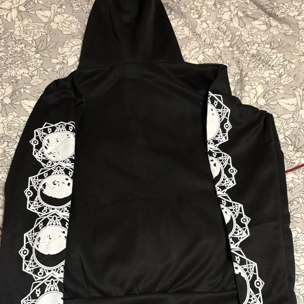 Moon Stages Gothic Black Hoodie with Graphic Accents - Picture 7 of 7